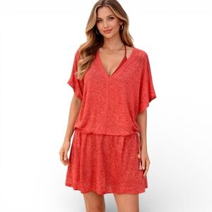 Zadig & Voltaire Linen Sheer Knit Drop Waist Cover Dress In Coral Women's Size S